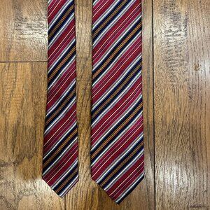JZ RICHARDS Boulder Silk Necktie Red Blue Stripe Hand Made USA Lindley Clothing